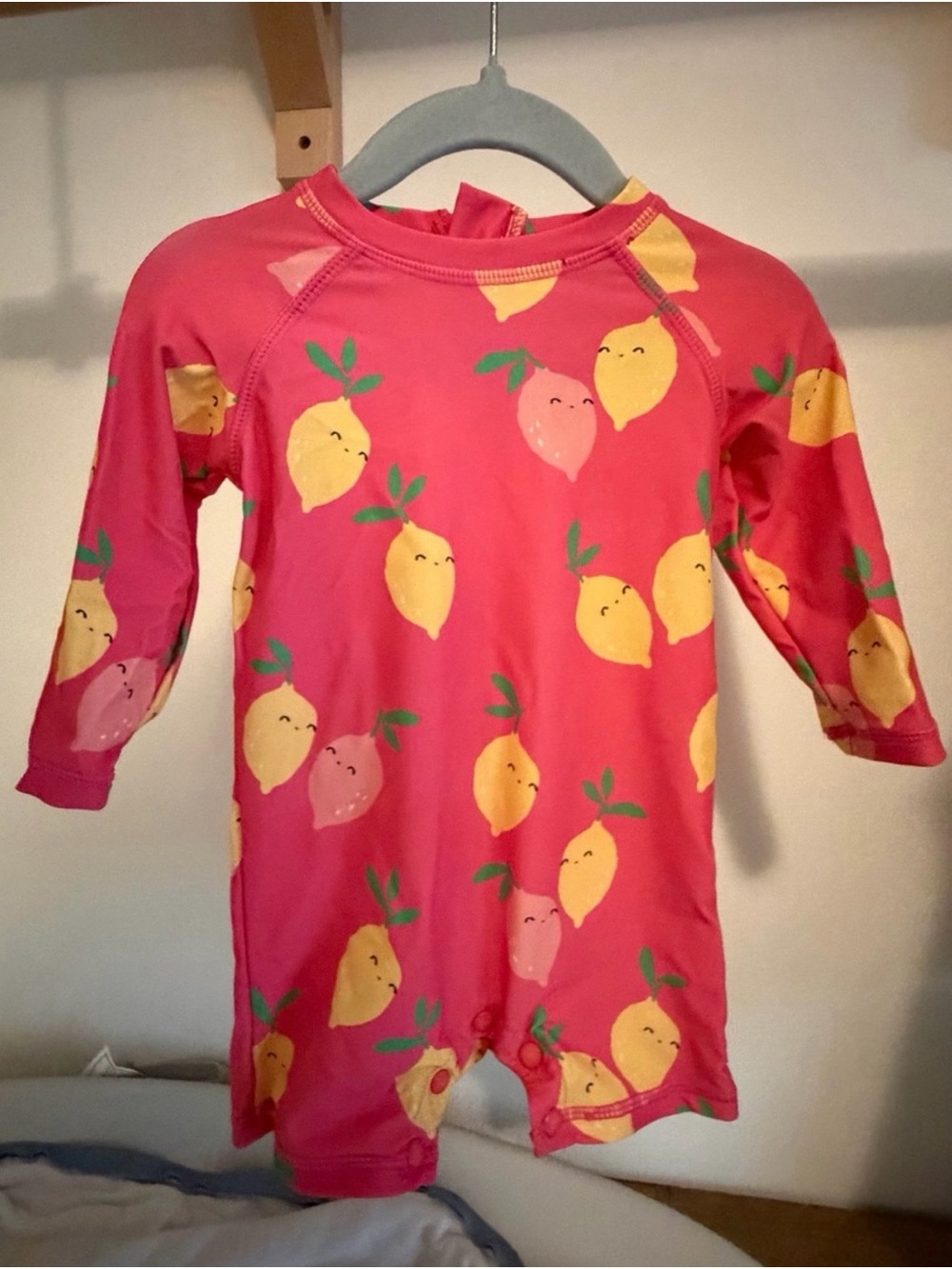 Girls' Pink Lemon Print Long Sleeve Rashguard One-Piece